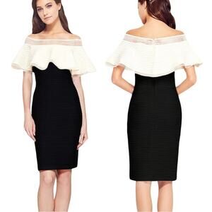 Tadashi Shoji Tabora Off Shoulder Dress Small Pintuck Detail Formal Evening Wear